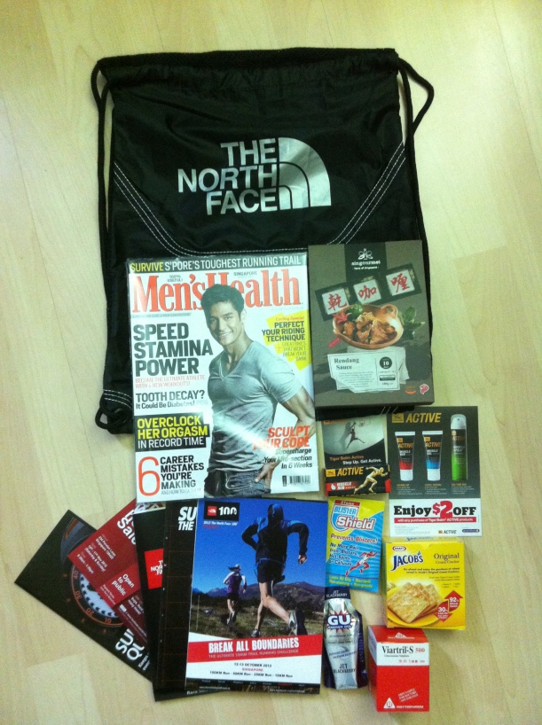 contents of TNF100 Singapore 2012 racepack